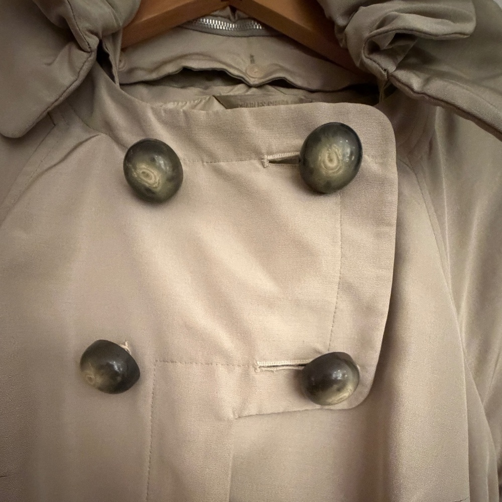 Charles Chang-Lima Beige Tan Silk Wool Trench Raincoat Sz 4 - Picture 4 of 11